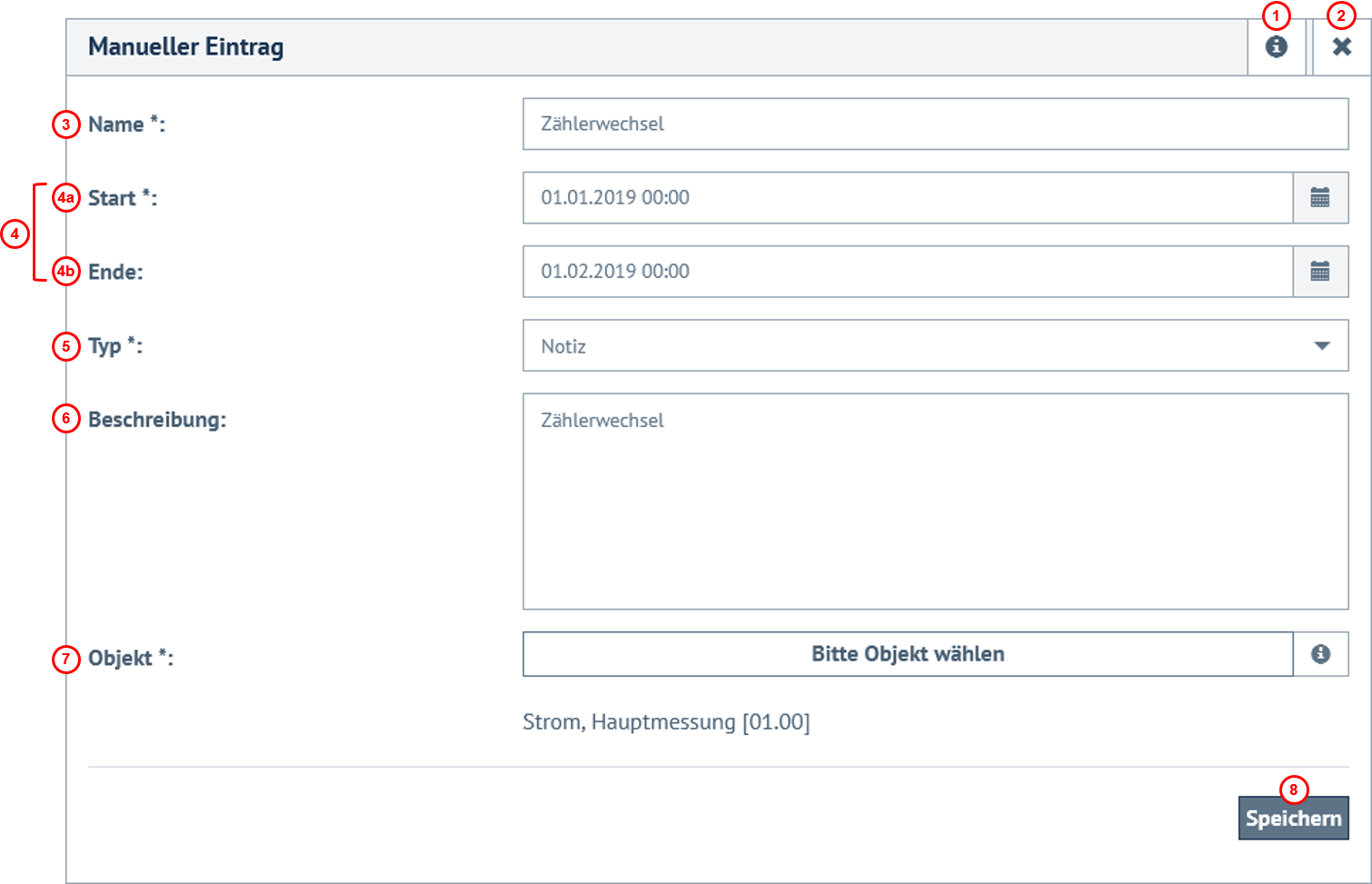 Dialogfeld zur Erstellung neuer Notizen