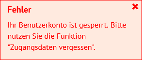 Hinweis bei Sperrung des Benutzerkontos