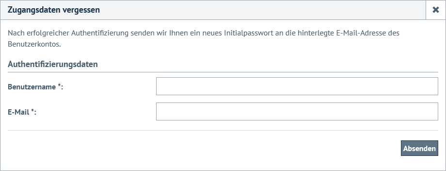 ingabe des Benutzernamens und der E-Mail-Adresse