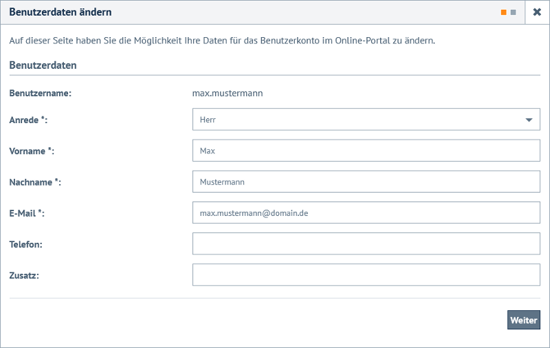 Änderung der Benutzerdaten