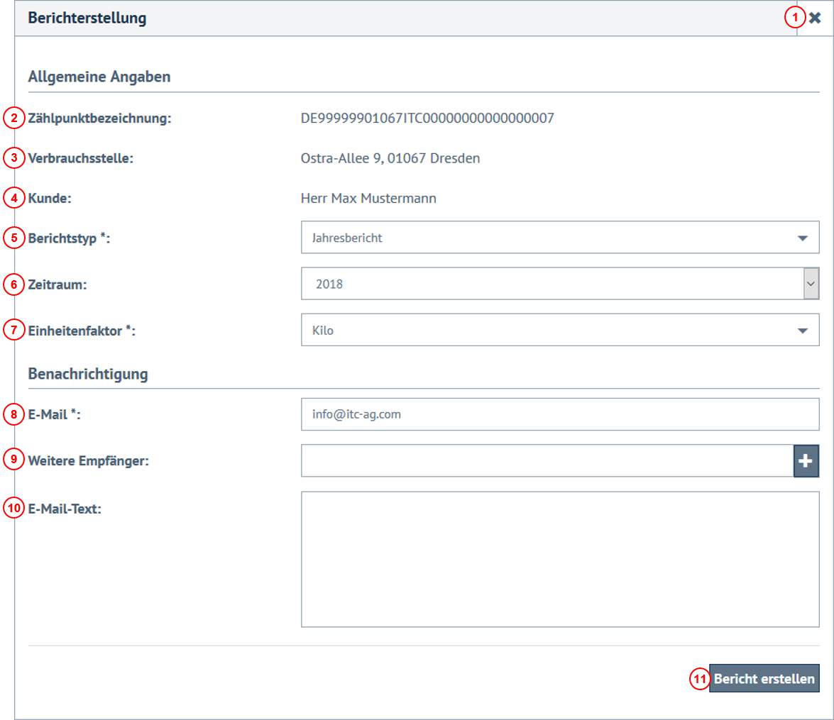 Konfigurationsmaske zur Erzeugung eines Berichtes