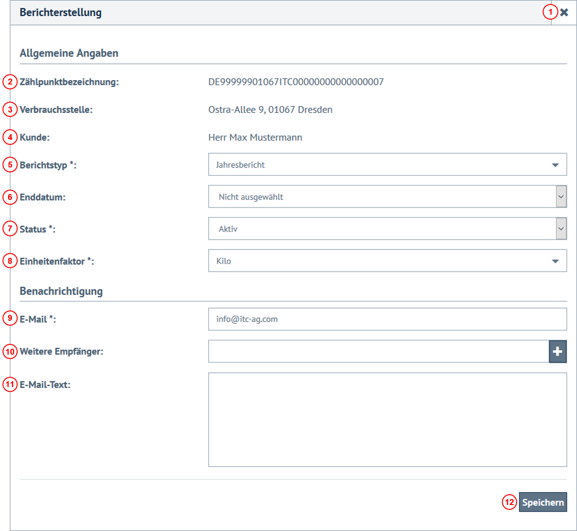 Konfigurationsmaske zur Anlage einer Berichtsaufgabe
