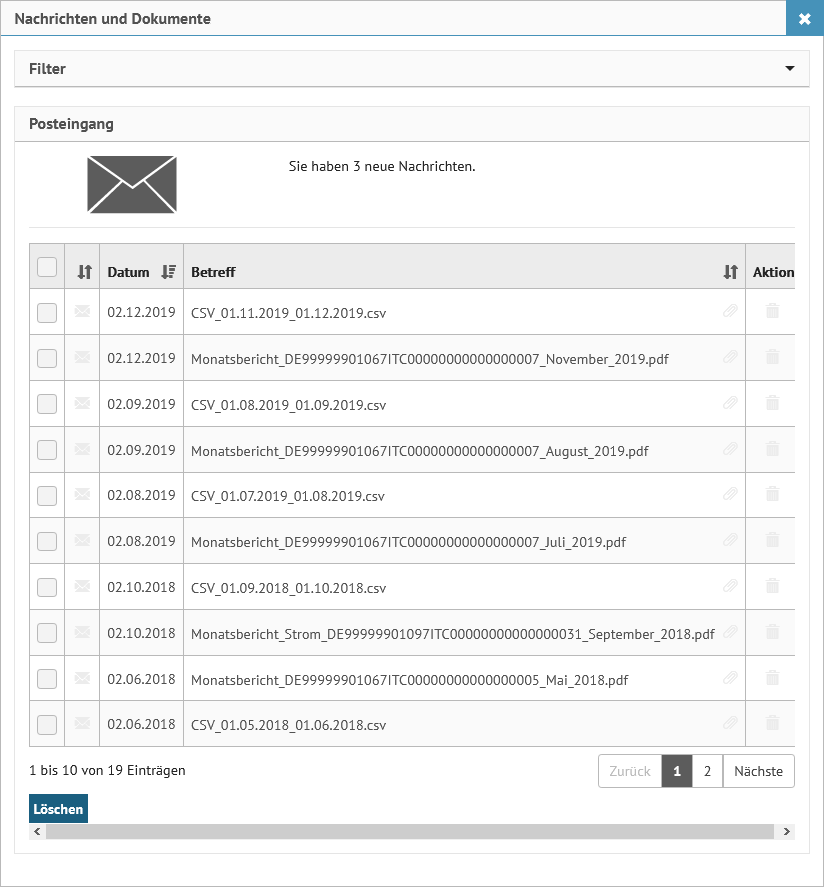 Postbox mit erstellten Berichten