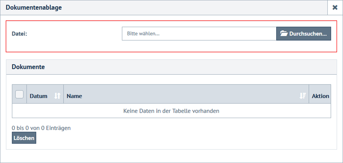 Dokumentenliste mit Uploadfunktion