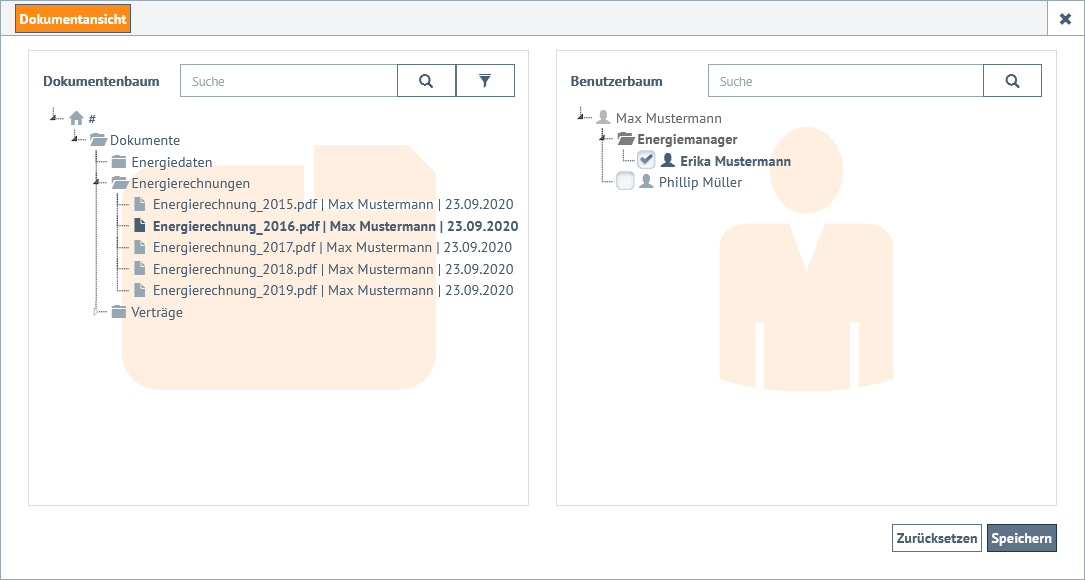 Dokumentenansicht Nutzerzuordnung