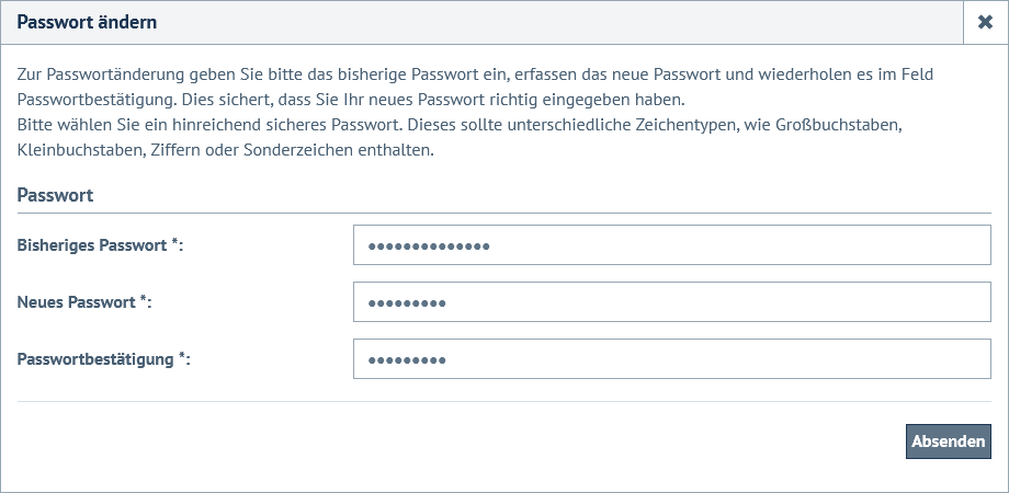 Prozessmaske Passwortänderung