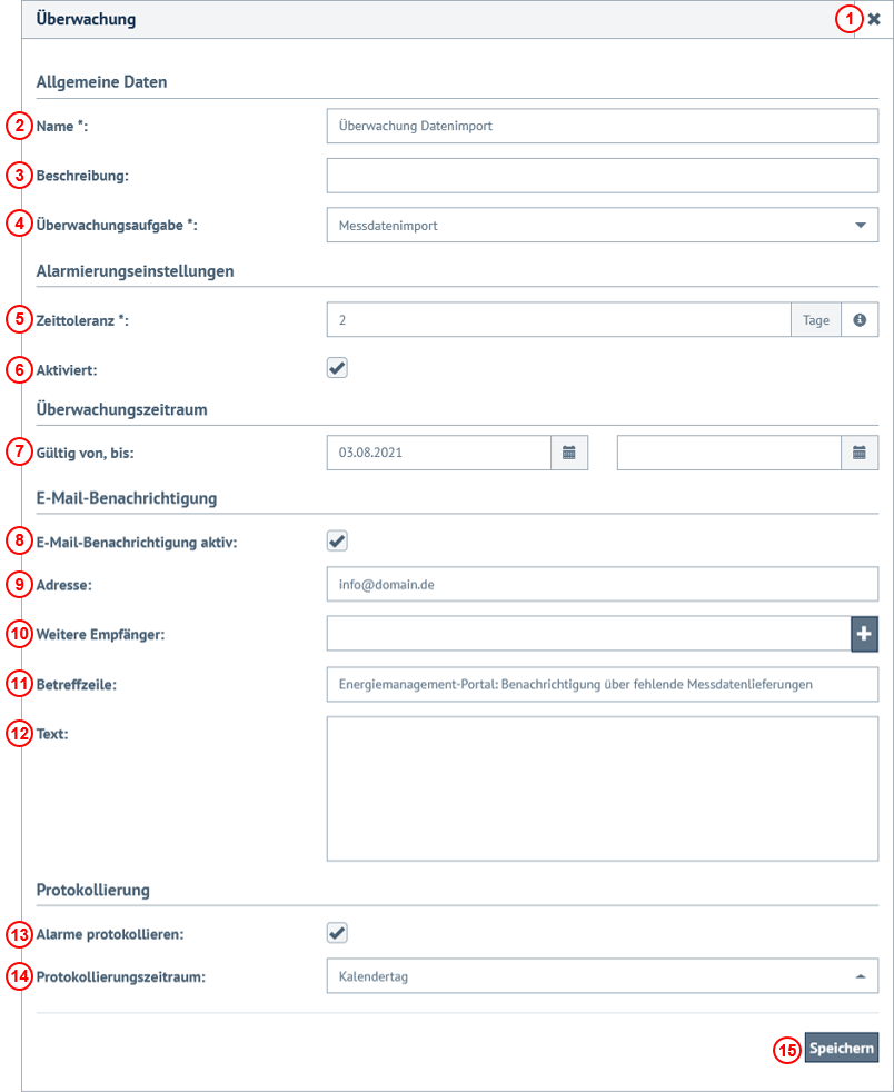 Konfigurationsmaske Datenimportüberwachung