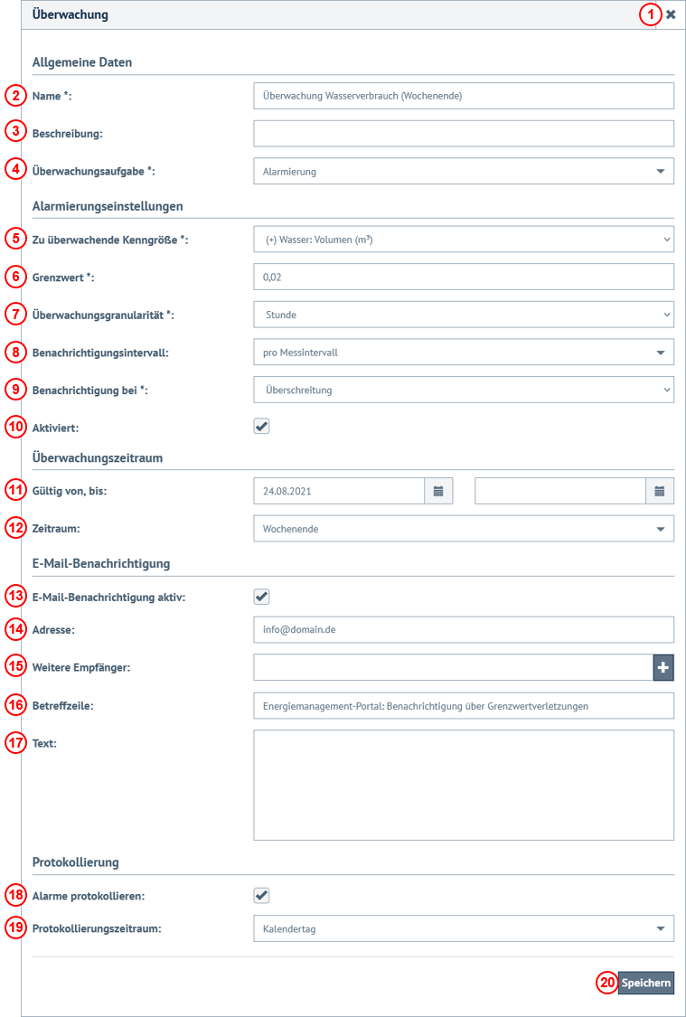 Konfigurationsmaske Grenzwertüberwachung