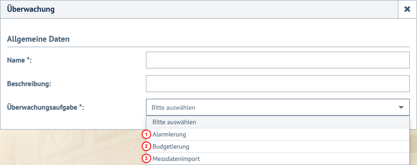 Auswahl des Überwachungstyps bei der Anlage neuer Überwachungsaufgaben