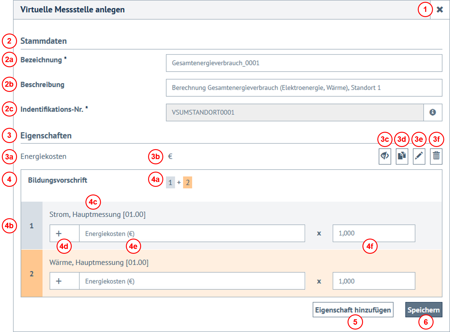Editor für die Anlage von virtuellen Zählern