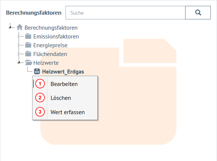 Kontextmenü Berechnungsfaktor
