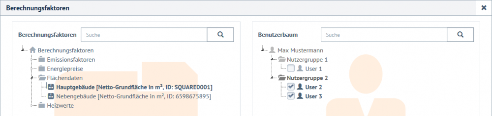 Vergabe von Leseberechtigungen für Berechnungsfaktoren an Unternutzer